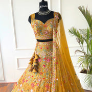 Yellow color Designer Sequence Embroidery work Lehenga choli