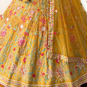 Yellow color Designer Sequence Embroidery work Lehenga choli
