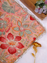 Multicolor Printed Flower Sequins Thread Chinon Elegance Saree