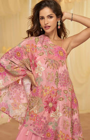 Pink Indo Western Party Wear for Ladies off Shoulder Top Sharara