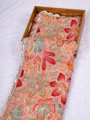 Multicolor Printed Flower Sequins Thread Chinon Elegance Saree