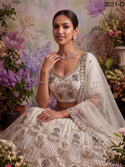 White Pure Soft Heavy Net Fancy Embroidery Work Bridal Lehenga Choli - White