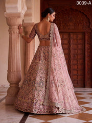 Blush pink Premium Net Embroidered Lehenga Choli with Peacock & Paisley Work, Designer Blouse and Soft Net Dupatta
