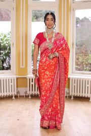 Royal Crimson Banarasi Bridal Saree with Gold Zari Floral Weaving