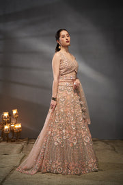 Blush pink Embroidered Sequinned Lehenga & Unstitched Blouse With Dupatta
