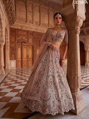 Mauve Mist Premium Net Embroidered Lehenga Choli with Peacock & Paisley Work, Designer Blouse and Soft Net Dupatta
