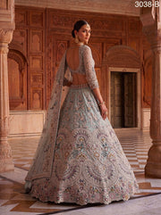 Ice Blue Premium Net Embroidered Lehenga Choli with Peacock & Paisley Work, Designer Blouse and Soft Net Dupatta