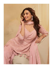 Light Pink Embroidered Georgette Sharara Suit Set