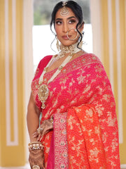 Royal Crimson Banarasi Bridal Saree with Gold Zari Floral Weaving