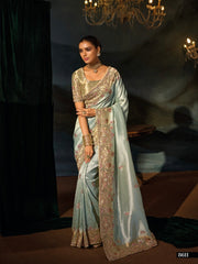 PISTA MADHURAI SILK SAREE WITH JARI, THREAD, CUT-DANA & JARDOSHI HEAVY HAND WORK