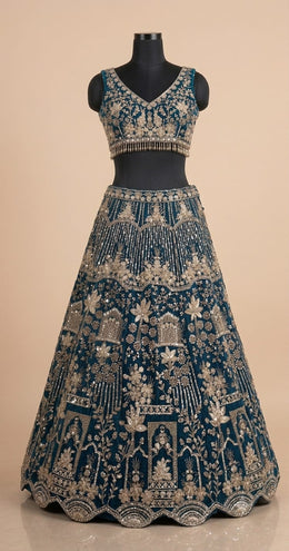 Dark Blue Hand-Embellished Designer Lehenga Set
