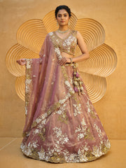 Rose gold Tissue beads sequince Embroidered Lehenga Set