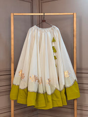 Ivory & Olive Green Festive Cotton Lehenga