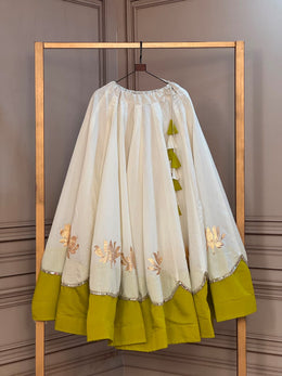 Ivory & Olive Green Festive Cotton Lehenga