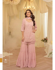 Light Pink Embroidered Georgette Sharara Suit Set