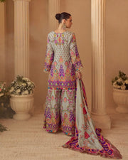 Multi colour full printed Readymade  mirror Work Crepe Silk Sharara Suit