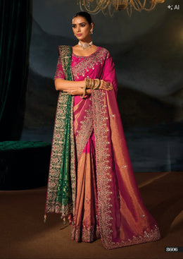 RANI KANCHIPURAM SILK SAREE WITH THREAD,MOTI,CUT-DANA HEAVY HAND WORK And 1 Extra Dupatta