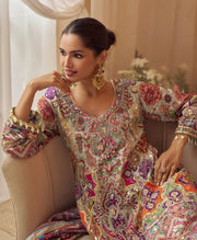 Multicolor Royal  Crepe Silk Readymade  mirror Work Crepe Silk Sharara Suit