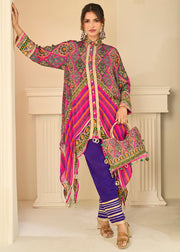 Premium Pink & Violet Crepe Silk Pant Style Suit