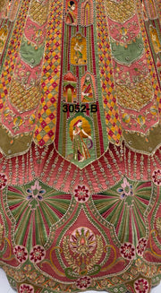 Blush pink shade Multi Colour Pure Slub Silk Premium Dori Embroidery Sequins & Diamond Work Bridal Lehenga Choli - Multicolor