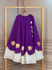 Royal Purple Lotus Print Cotton Navratri Lehenga