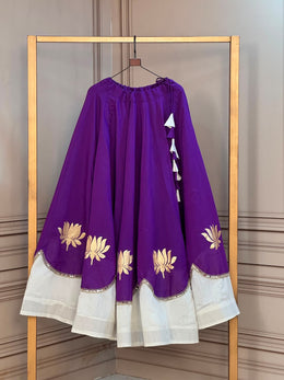 Royal Purple Lotus Print Cotton Navratri Lehenga