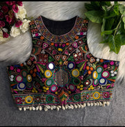Halter Neck Black heavy embroidery Blouse
