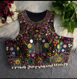 Halter Neck Black heavy embroidery Blouse