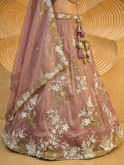 Rose gold Tissue beads sequince Embroidered Lehenga Set