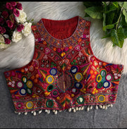 Halter Neck Red heavy embroidery Blouse
