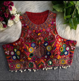 Halter Neck Red heavy embroidery Blouse