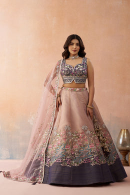 Ombre Purple and Mauve Sequins Embroidered Semi-Stitched Lehenga Set
