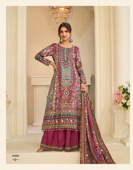 Berry Bloom Embroidered Sharara Suit Set
