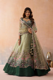 Ombre Green & Lime Sequins Embroidered Semi-Stitched Lehenga Set