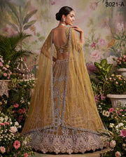 Mustard Pure Soft Heavy Net Fancy Embroidery Work Bridal Lehenga Choli - Mustard