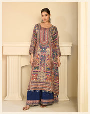 Multicolour Printed Embroidered Kurta Set