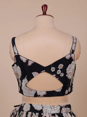 Midnight Blossom Floral Black Lehenga Set
