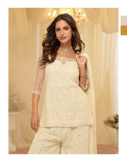 Cream Embroidered Georgette Sharara Suit Set