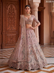 Mauve Mist Premium Net Embroidered Lehenga Choli with Peacock & Paisley Work, Designer Blouse and Soft Net Dupatta