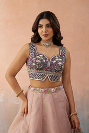 Ombre Purple and Mauve Sequins Embroidered Semi-Stitched Lehenga Set