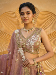 Rose gold Tissue beads sequince Embroidered Lehenga Set