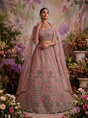Pink Pure Soft Heavy Net Fancy Embroidery Work Bridal Lehenga Choli - Pink