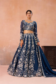 Dark Navy Blue Organza Designer Lehenga Choli for Wedding