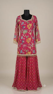 Hot Pink Floral Embroidered Sharara Set
