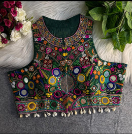 Halter Neck dark Green heavy embroidery Blouse