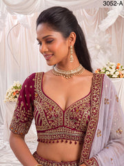 Purple shade Multi Colour Pure Slub Silk Premium Dori Embroidery Sequins & Diamond Work Bridal Lehenga Choli - Multicolor