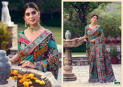 Turquoise blue Royal Multicolour Designer Mirror-Work Saree