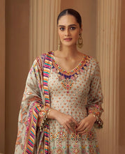Classic Mint Green Multicolor Readymade  mirror Work Crepe Silk Sharara Suit