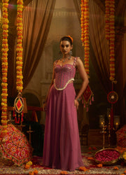 Pink Georgette Embroidered Corset Top With Palazzo