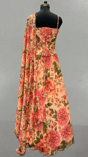 Blush Peach  indo western Printed Thread Work Ready to Wear Lehenga & Blouse With Dupatta